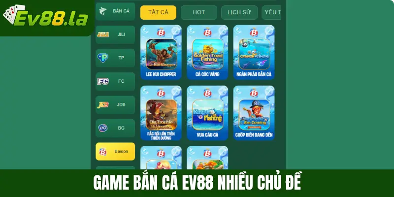 Game bắn cá Ev88 nhiều chủ đề