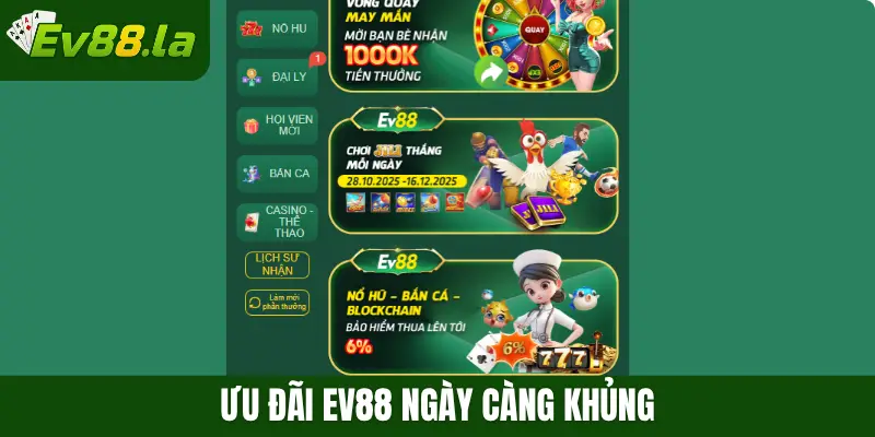 Ưu đãi Ev88 ngày càng khủng